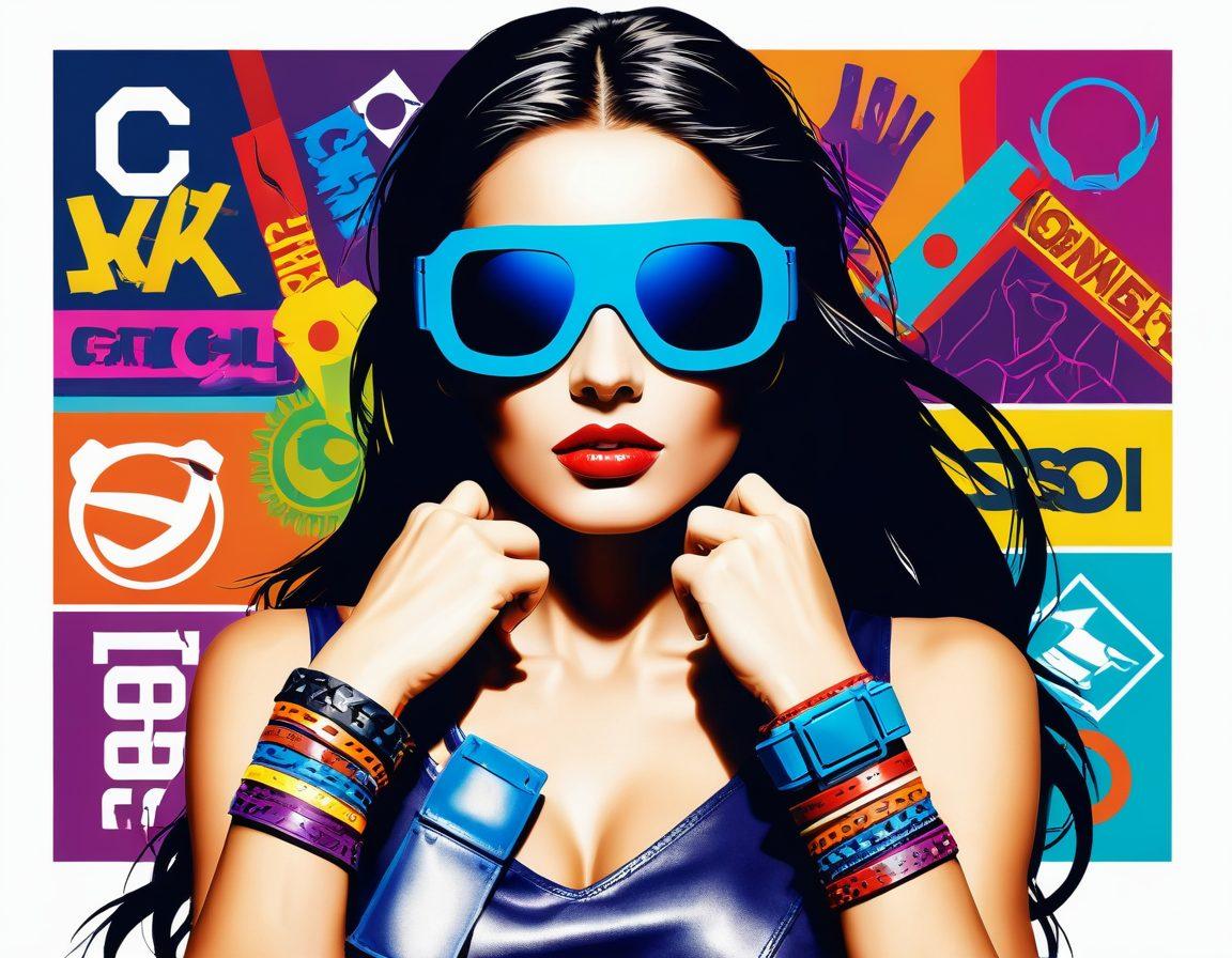 A vibrant collage showcasing an array of stylish wristbands and hero accessories, featuring bold colors and varying styles like leather, fabric, and metallic designs. Include dynamic elements such as superhero motifs and futuristic gadgets intertwined with the wristbands, along with a stylish model wearing them. The background should be a soft gradient to enhance the accessories' pop. vector art. vibrant colors. white background.